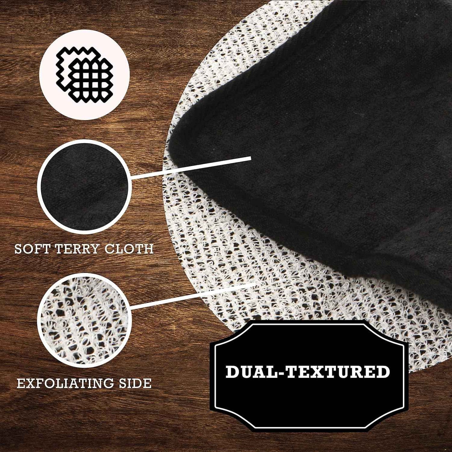 The Rustic Man Terry Wash Cloths for Face and Body, Dual-Sided Cleansing and Exfoliating Washcloths, Machine Wash, Black, 3 Count