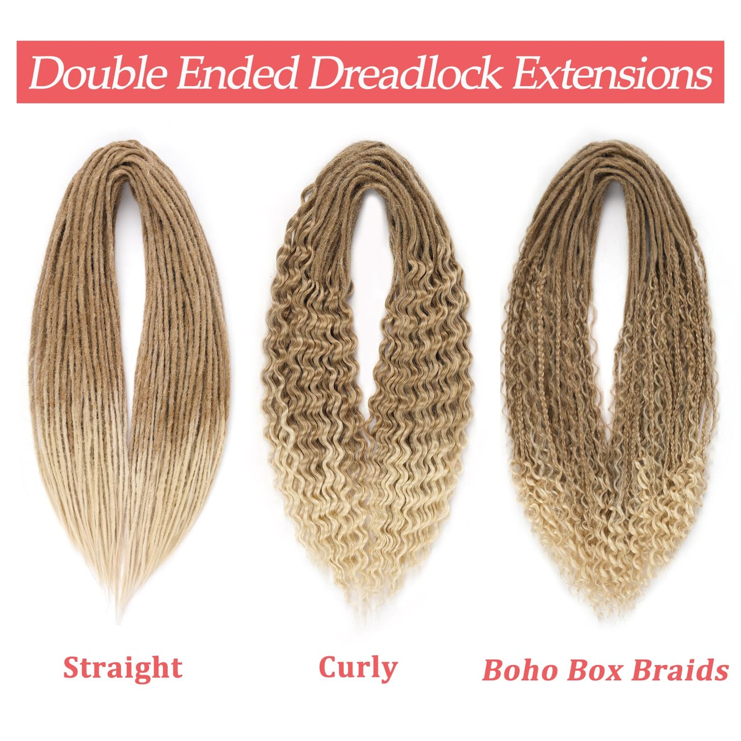 Leeven Double Ended Synthetic Dreadlock Extensions 24 Inch Ombre Blonde Boho Crochet Hippie Dreads 10 Strands Handmade Bohemian Box Braids with Curly Ends for Women