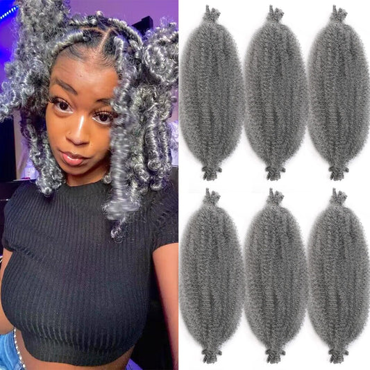 Spring Cuban Twist hair Grey Marley Twist Braiding Hair 16 inch Wrapping Marley Hair for Soft Faux Locs Springy Afro Kinky Twist Crochet Hair Braiding Twisted Up Springy Afro Twist Hair Extensions