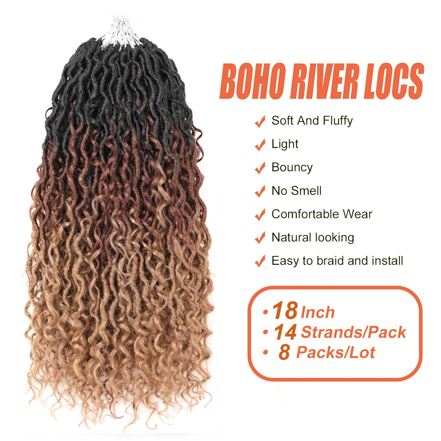 Aipin New Goddess Locs Crochet Hair 18 Inch Boho River Locs Hippile Wavy Crochet With Curly Hair In Middle And Ends Braids Hair Extensions (8 Packs,18 inch, OM3T3027)