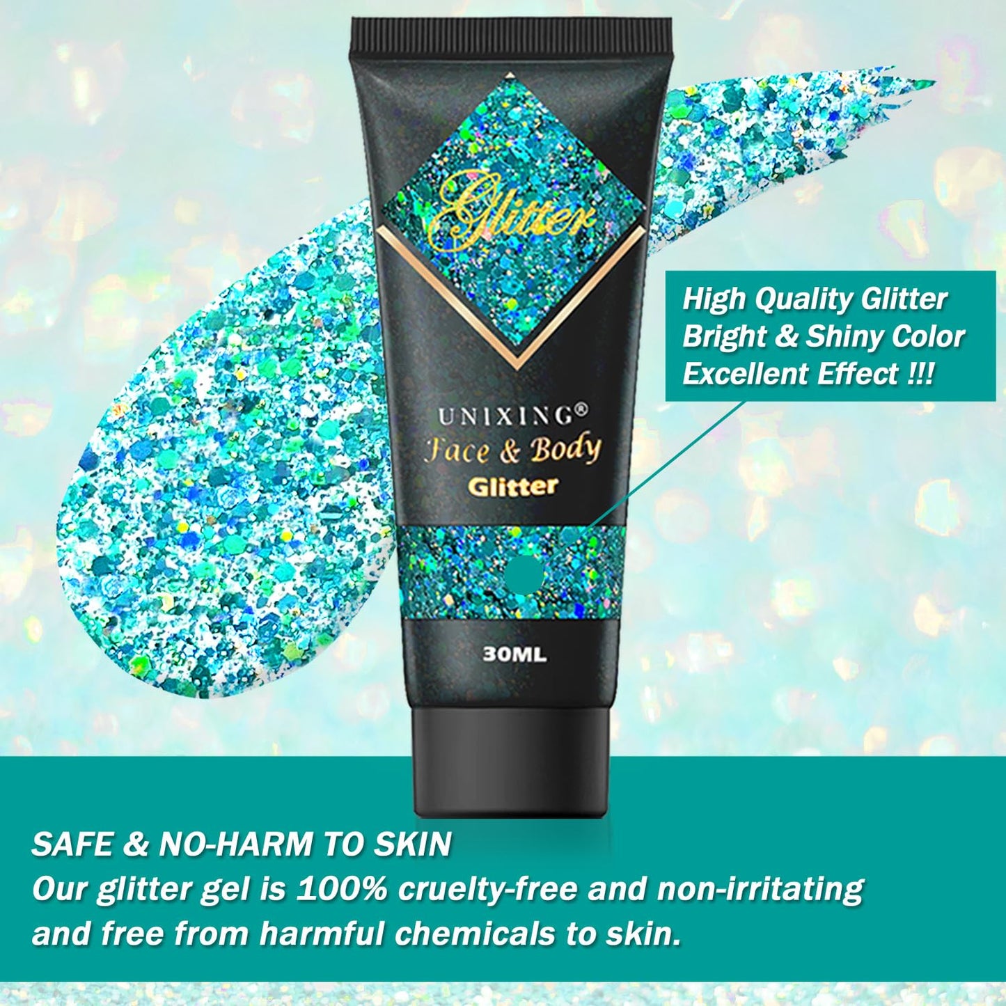 Holographi Face Body Glitter Gel, Sparkle Face Glitter Gel for Body, Face, Hair, Mermaid Sequins Glitter Face Paint,Chunky Hair Sparkling Glitter Gel for Concerts Halloween Mardi Gras Festival Rave