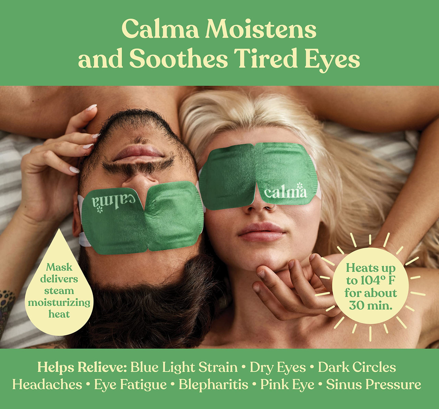 16 Pack Calma Heated Eye Mask - Hot Compress For Eye Fatigue - Helps Relief Dry Eyes, Blue Light Strain, Headaches and Dark Circles (Unscented)