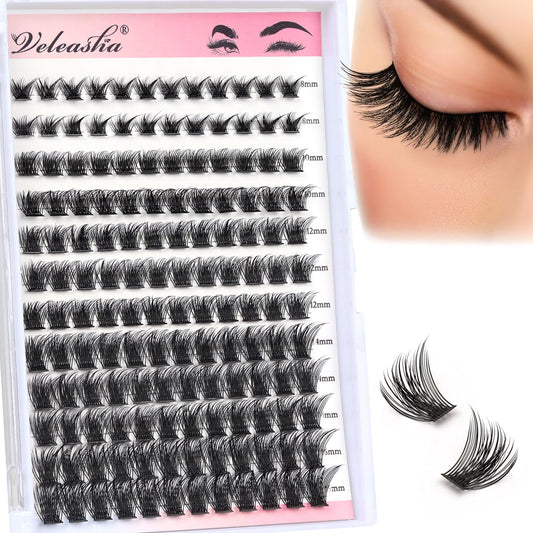 Veleasha Lash Clusters Wispy 144PCS D Curl Cluster Lashes Eyelash Clusters 8-16MIX Natural Lashes Cluster Eyelash Extensions pestañas postizas naturales False Eyelashes Fluffy (Rose,D-8-16mm)