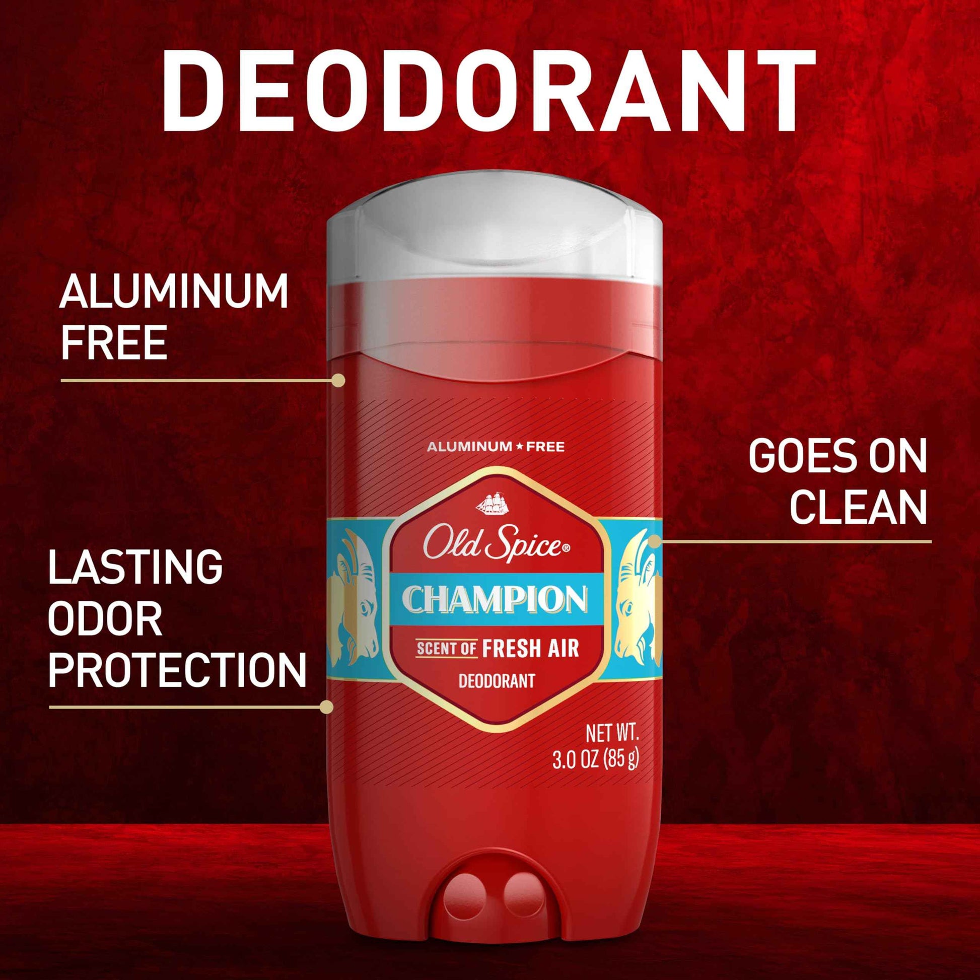 Old Spice Aluminum Free Deodorant for Men, 24/7 Odor Protection, 24/7 Freshness & Lasting Scent, Champion with Fresh Scent, 3.0 oz (Pack of 3)