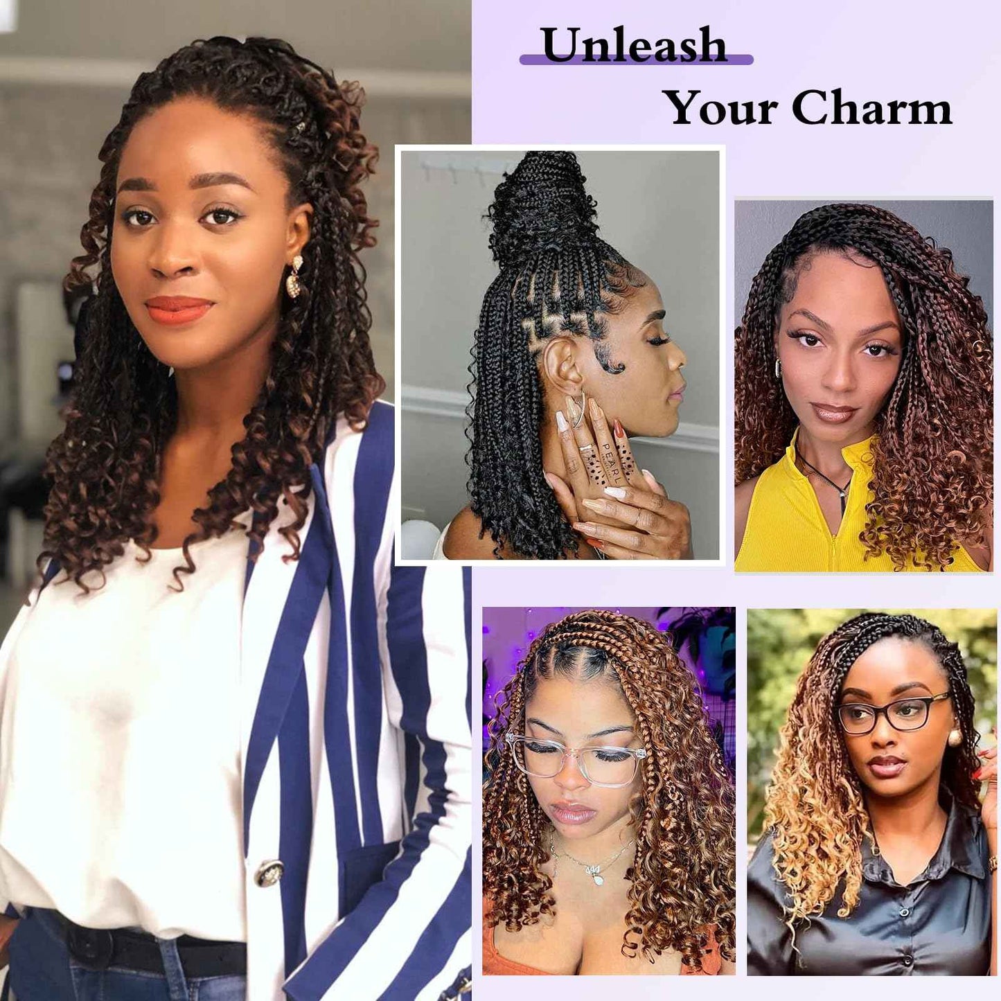 Mebeli Goddess Bohemian box braids Crochet Hair,14inch Pre Looped Boho Box Braid Crochet Hair with curly Ends,8pcs Boho Crochet Braids Synthetic Hair Extensions for Black Women(14inch,#1B)