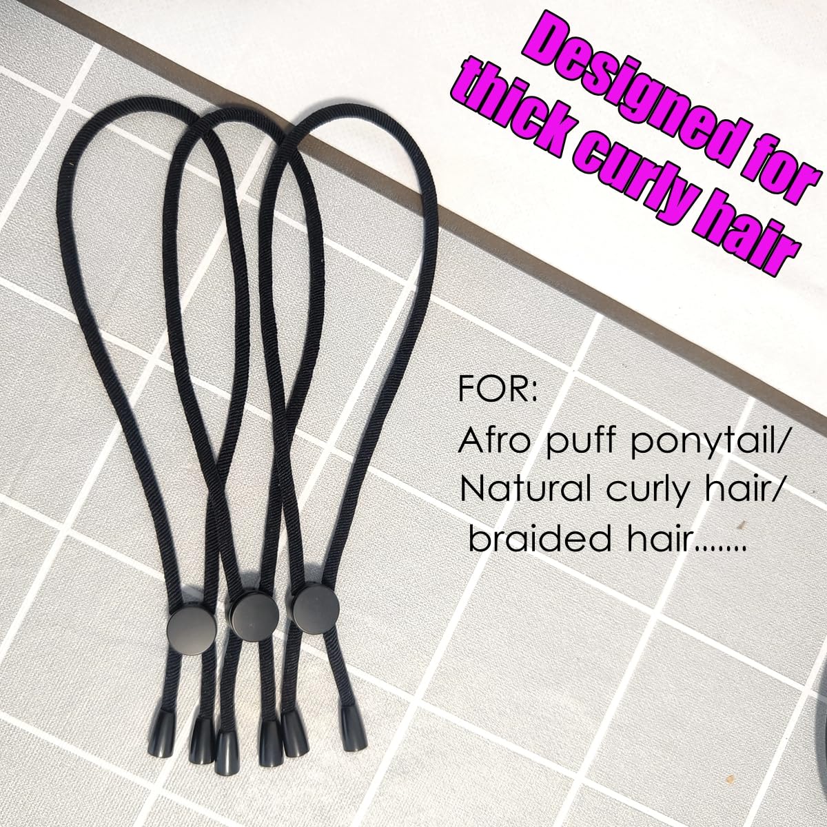 6PCS NEW Snap Natural Curly Long Hair Ties - Adjustable Connectable Rope for Afro Puff Ponytails