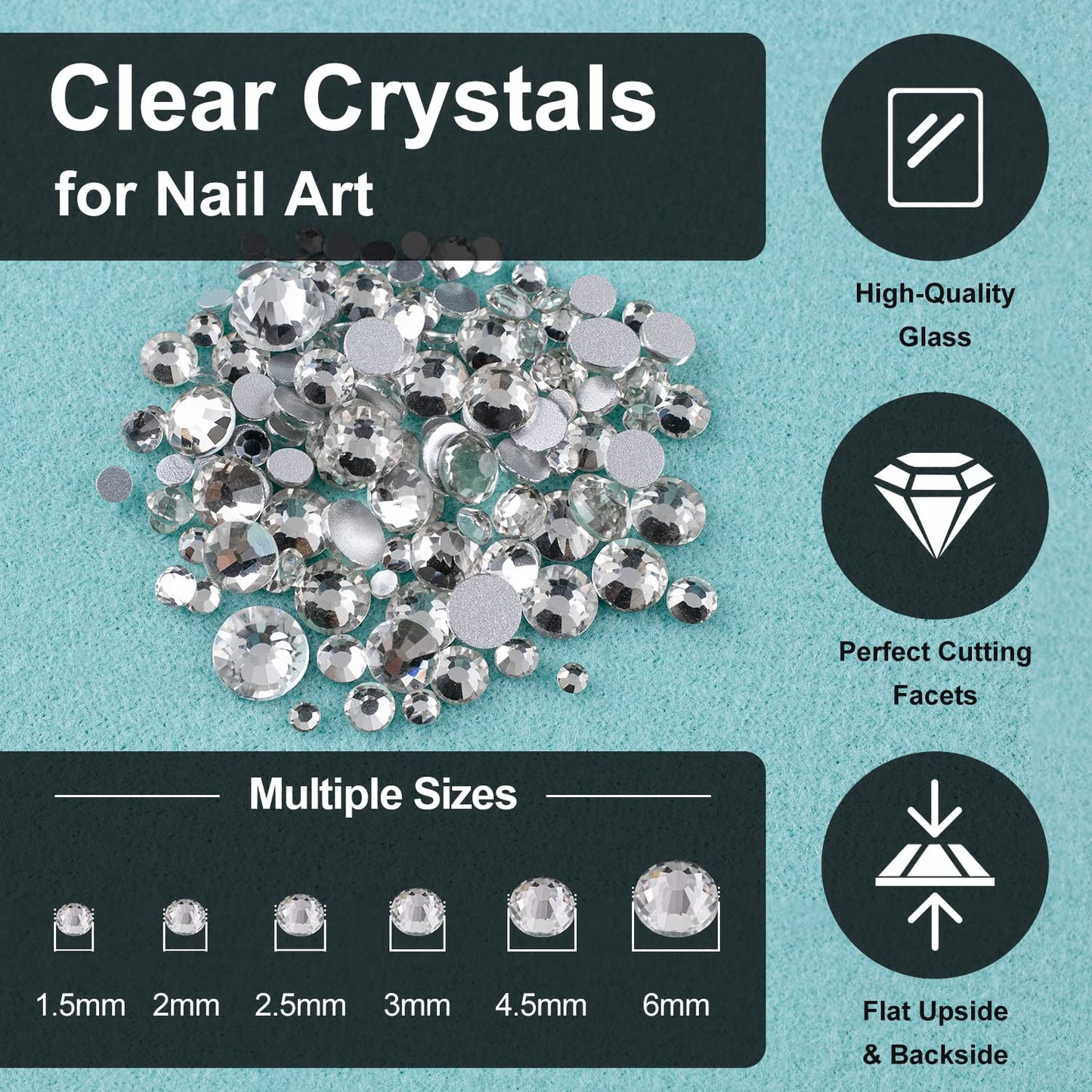 1.5-6mm Round Clear Nail Rhinestones Crystals for Nail Art Manicure and AB Clear Pixie Caviar Beads, Sugar Tiny Dust Glass Iridescent Long Lasting Shine Rhinestone Bead Gem Jewels Diamond