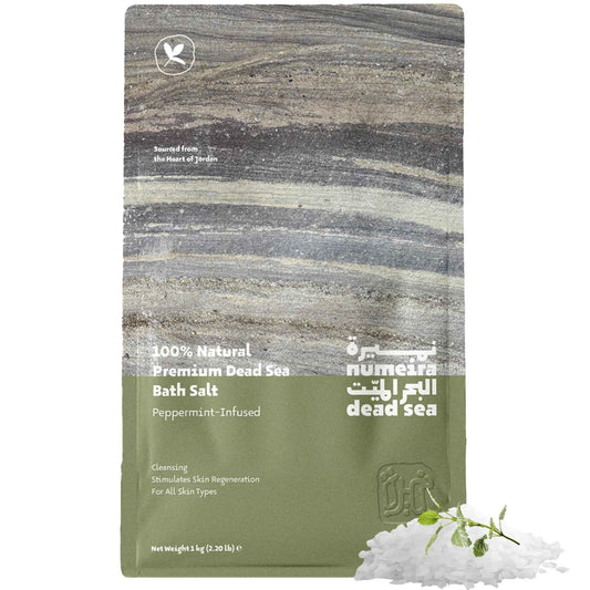Numeira Dead Sea Salts for Soaking - Relaxing Salt Bath Soak for Body Rejuvenation - 100% Natural Coarse Dead Sea Salt Bath Salts for Women & Men w/Peppermint Essential Oil (2.2 lb)