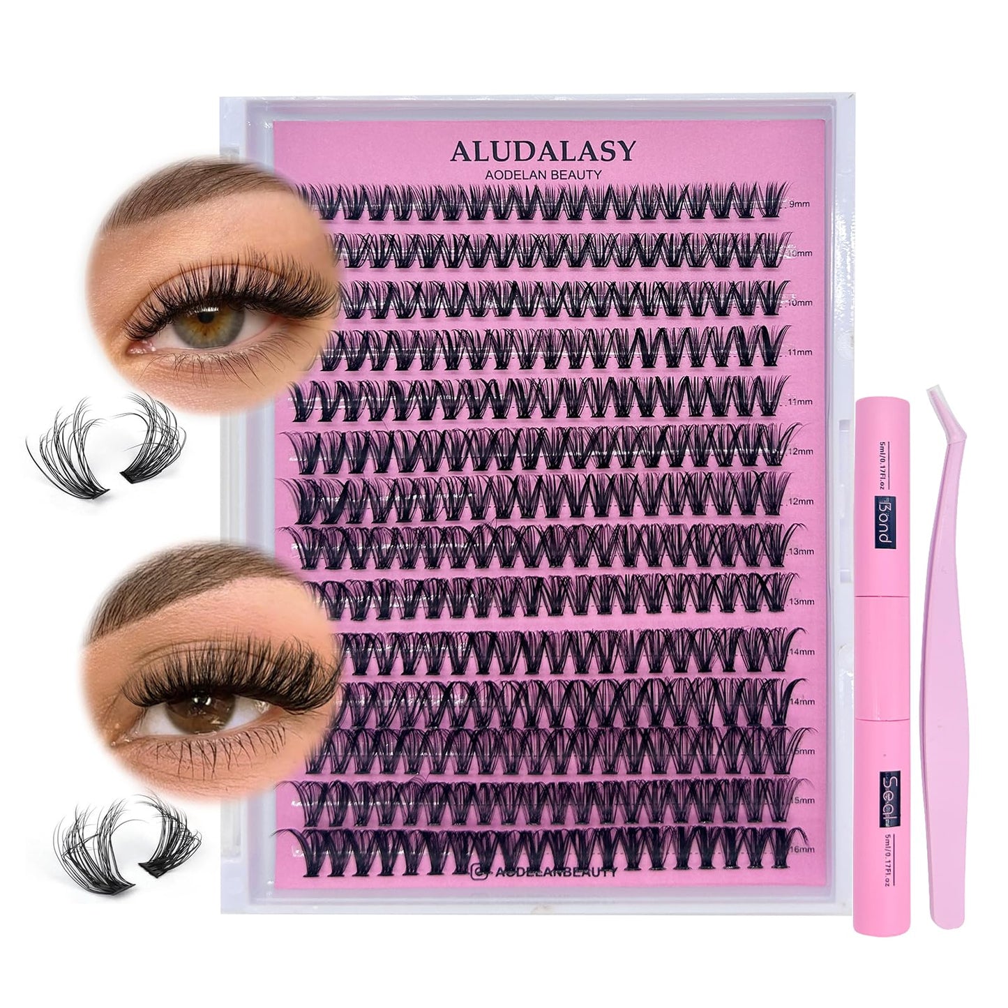 Fluffy Lash Extension Kit DIY 280PCS Wispy Lash Clusters Kit 30D40D 9-16mm Mix Tray 0.07D Curl Natural Lash Clusters Long Individual Lash Clusters Kit With Lash Bond and Seal, Tweezer at Home(30D)