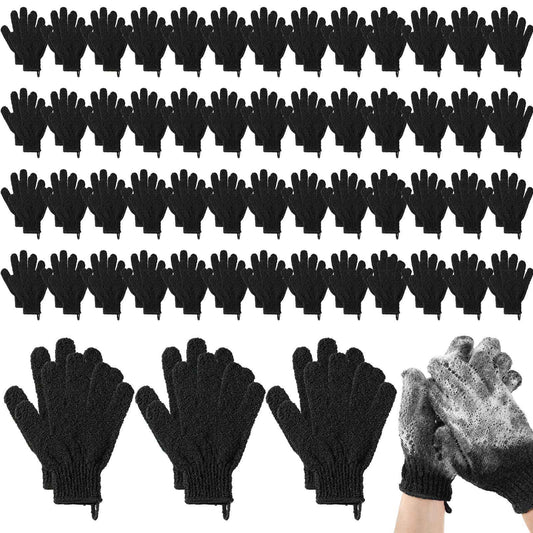 Didaey 104 Pcs Exfoliating Glove Bulk Shower Gloves with Hanging Loop Exfoliating Body Scrubber Dead Skin Remover for Body Bath Beauty Spa Massage Scrubs Men Women Bathing(Black)