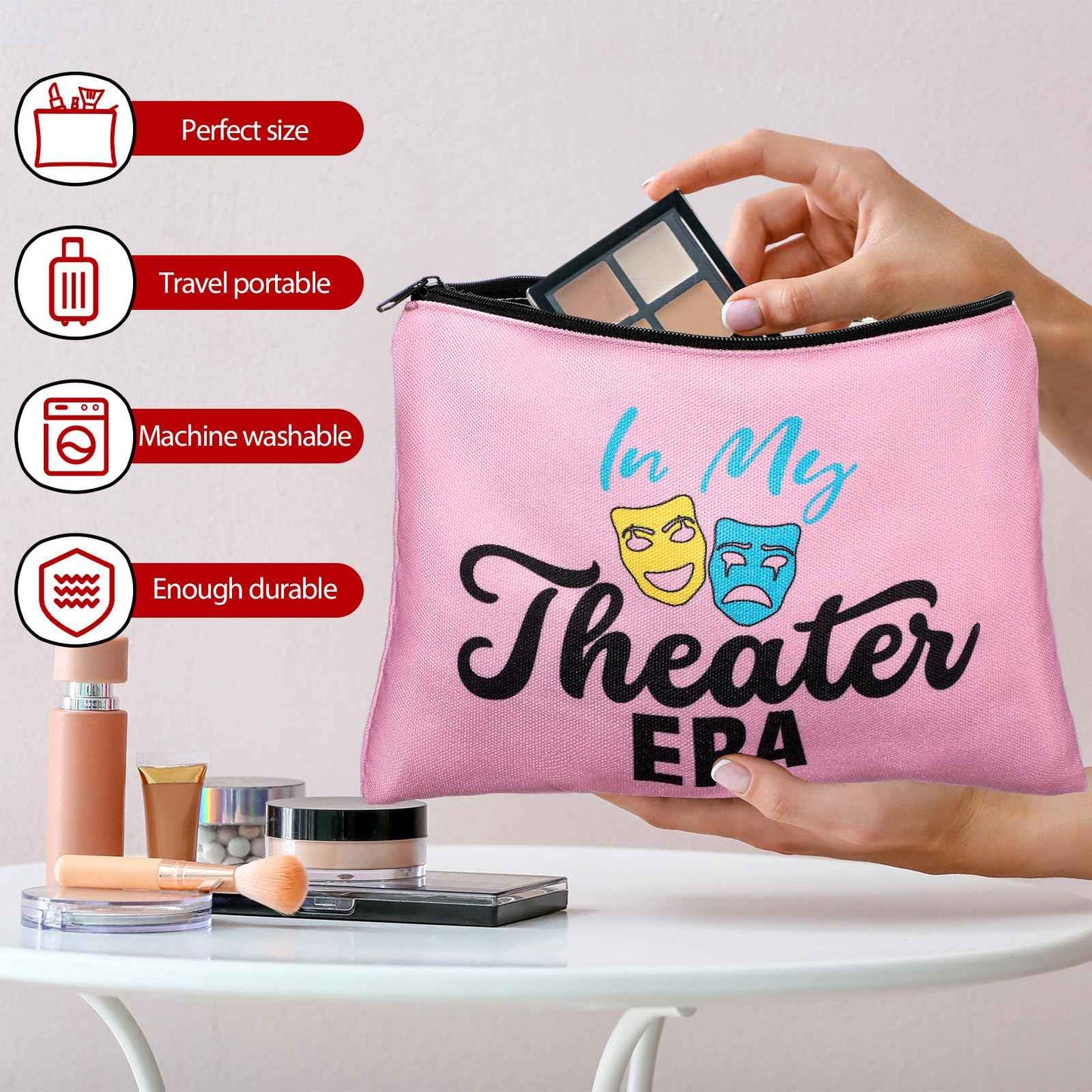 Reginary 12 Pcs Theater Makeup Bags Bulk Theater Gifts for Women Musical Broadway Cosmetic Bags Zipper Pouch Drama Comedy Tragedy Mask Gifts for Theatre Lovers Actors and Students