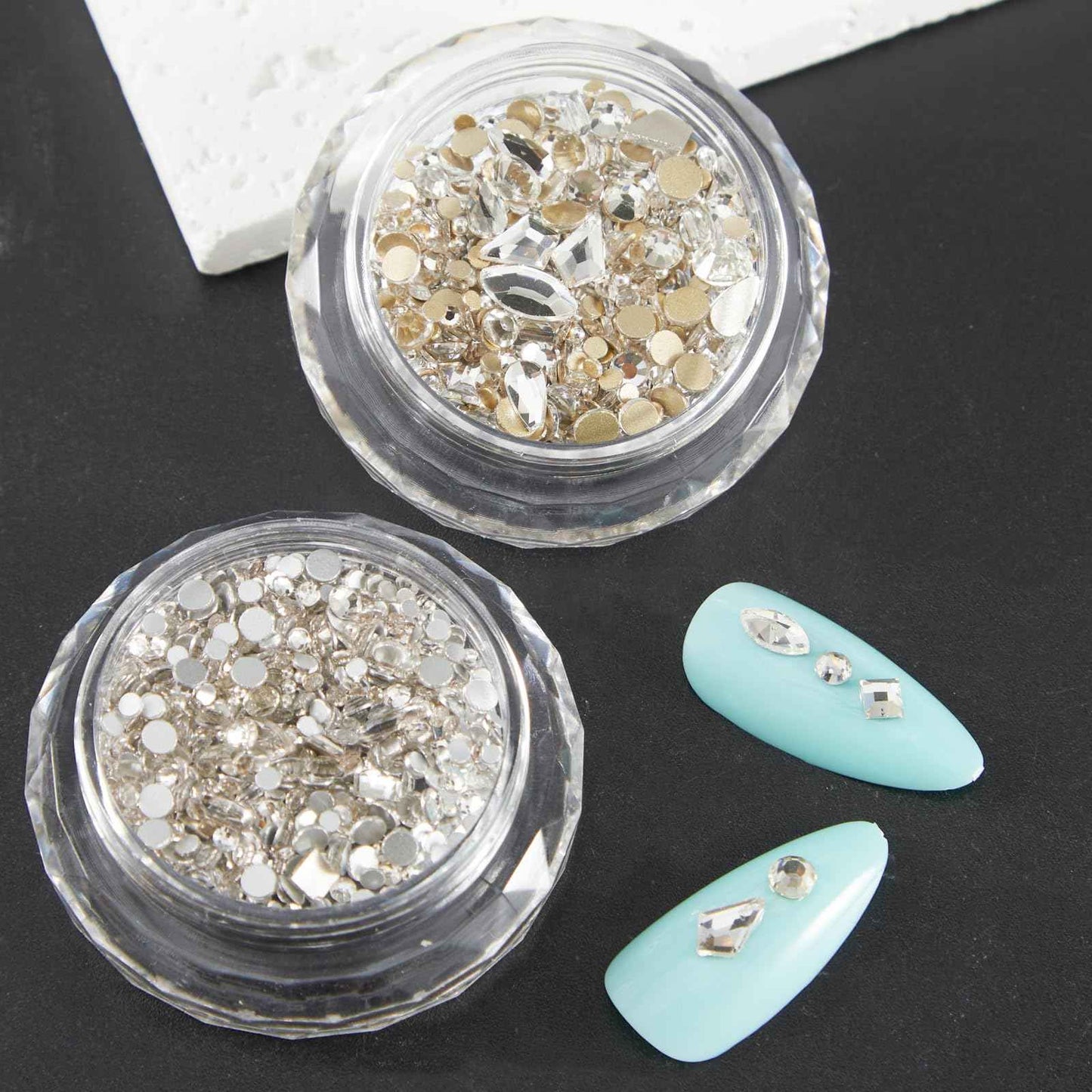 SILPECWEE 6 Boxes Nail Rhinestones and Charms, 3D Flower Butterfly Bow Nail Art Charms Nail Gems Diamond Pearls Glass Crystal Clear Silver Caviar Beads Metal Nail Chain Nail Jewelry Decoration