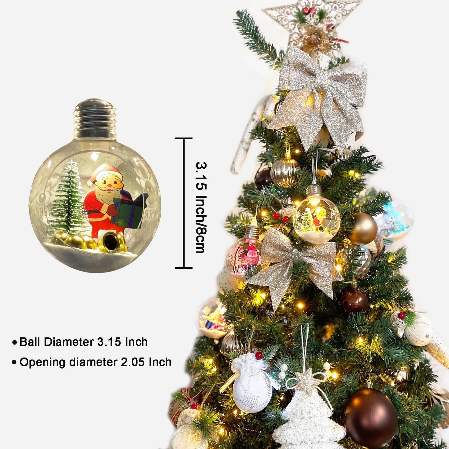 6 Pcs Christmas Tree Balls Ornaments ，Christmas Tree Decoration Balls，Warm Light Decorative Ball，3.15 inch Glowing Transparent Christmas Ball，Half Open Shape