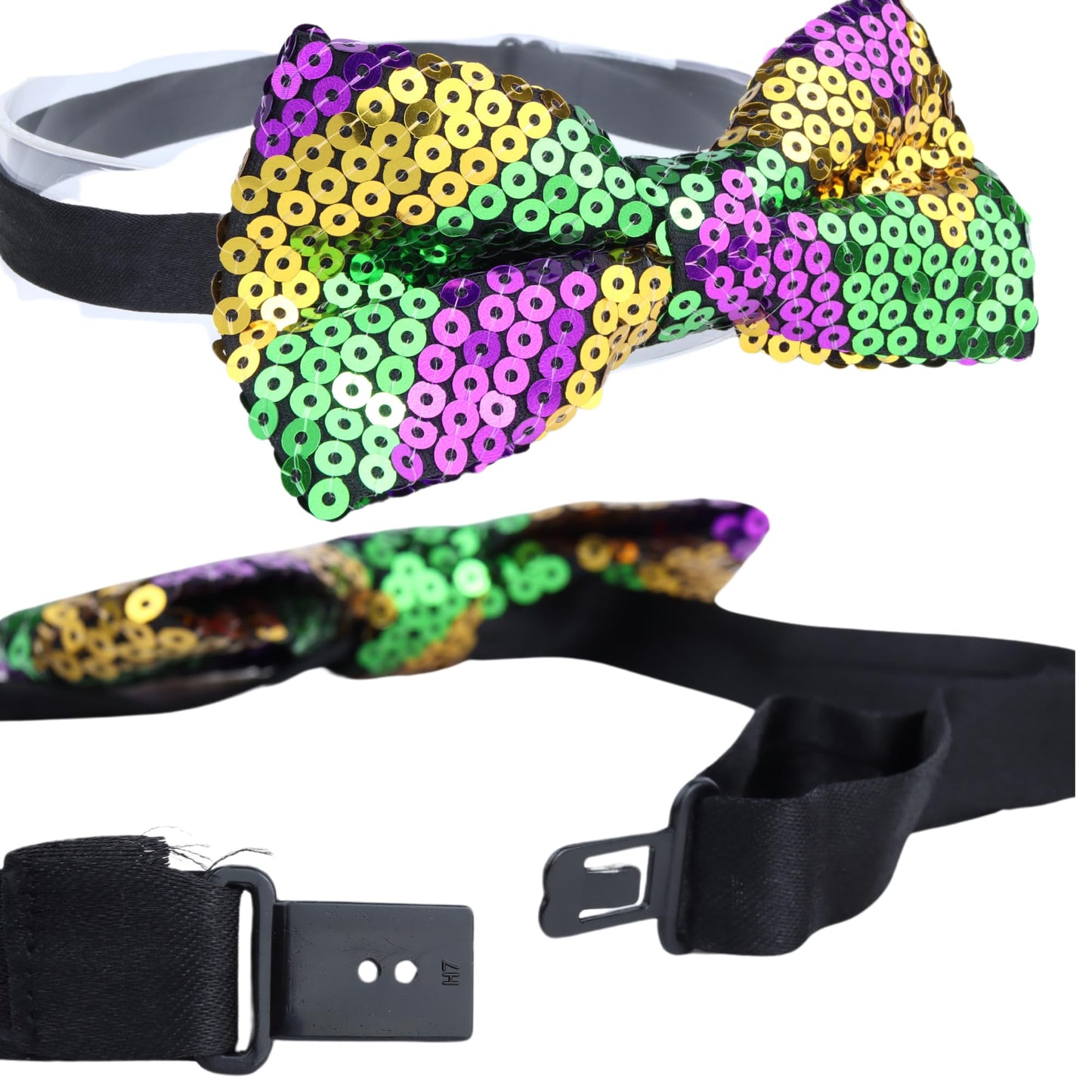 Needzo 2024 Mardi Gras Glitter Bow Headband, Purple, Green, and Gold Parade, Party Hair Accessory One Size (Headband + Earrings + Bowtie)