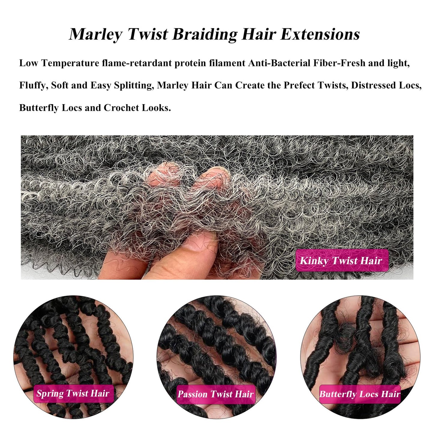 Springy Afro Marley Twist Braiding Hair Cuban Spring Twist Crochet Hair 24 Inch Kinky Marley Braiding Hair for Faux Locs Jamaican Twist Braid Hair