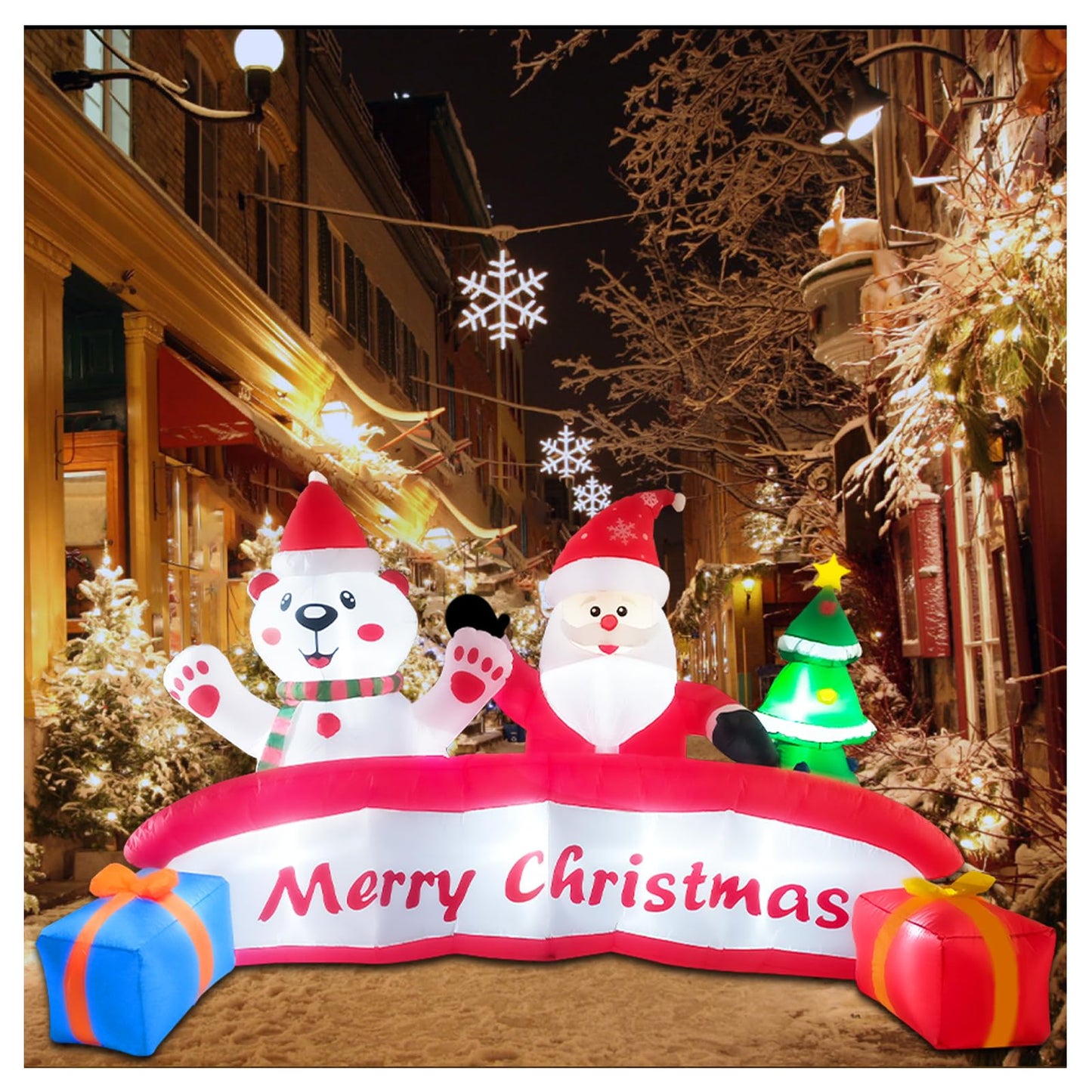 10 FT Inflatable Merry Christmas Banner Sign with Santa Claus Polar Bear Christmas Tree, Outdoor Inflatable Decoration with LED Lights Blow Up Decorations for Yard Holiday Xmas Party Garden Decor