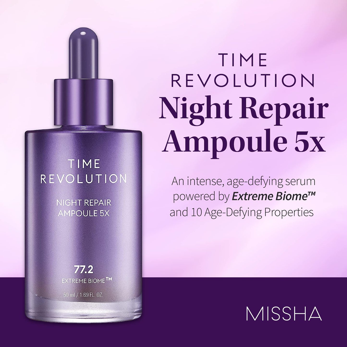 MISSHA Time Revolution Night Repair Probio Face Serum Ampoule (1.69 Fl Oz) -Intense Hydration, Probiotic Strength, Clear Complexion, Wrinkle Improvement, and Enhanced Elasticity