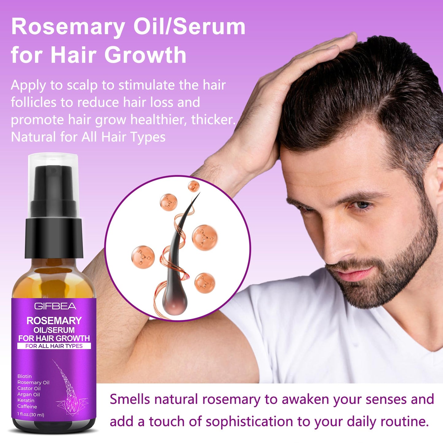 Rosemary Oil Hair Growth Serum W/Rosemary Water & Rice Water Spray Hair Growth,Biotin Castor Oil Argan Oil Caffeine Keratin Reduce Hair Loss,Restore Dry Damaged Hair Regrowth Treatments for Women Men