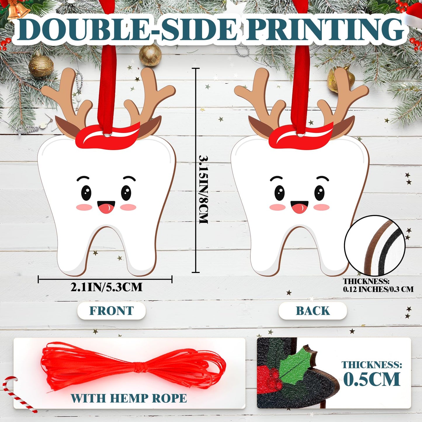 Hoteam 36 Pcs Christmas Tooth Ornaments for Tree Xmas Gifts for Dental Laboratory Technician Dentist Assistant Recognition (Cute Teeth)