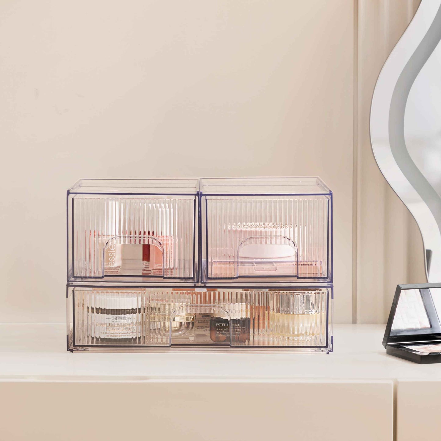 HBlife Stackable Clear Acrylic Storage Drawer Organizer - Set of 3 Makeup and Bathroom Storage Bins - Versatile for Vanity, Undersink, Kitchen, and Office Organization