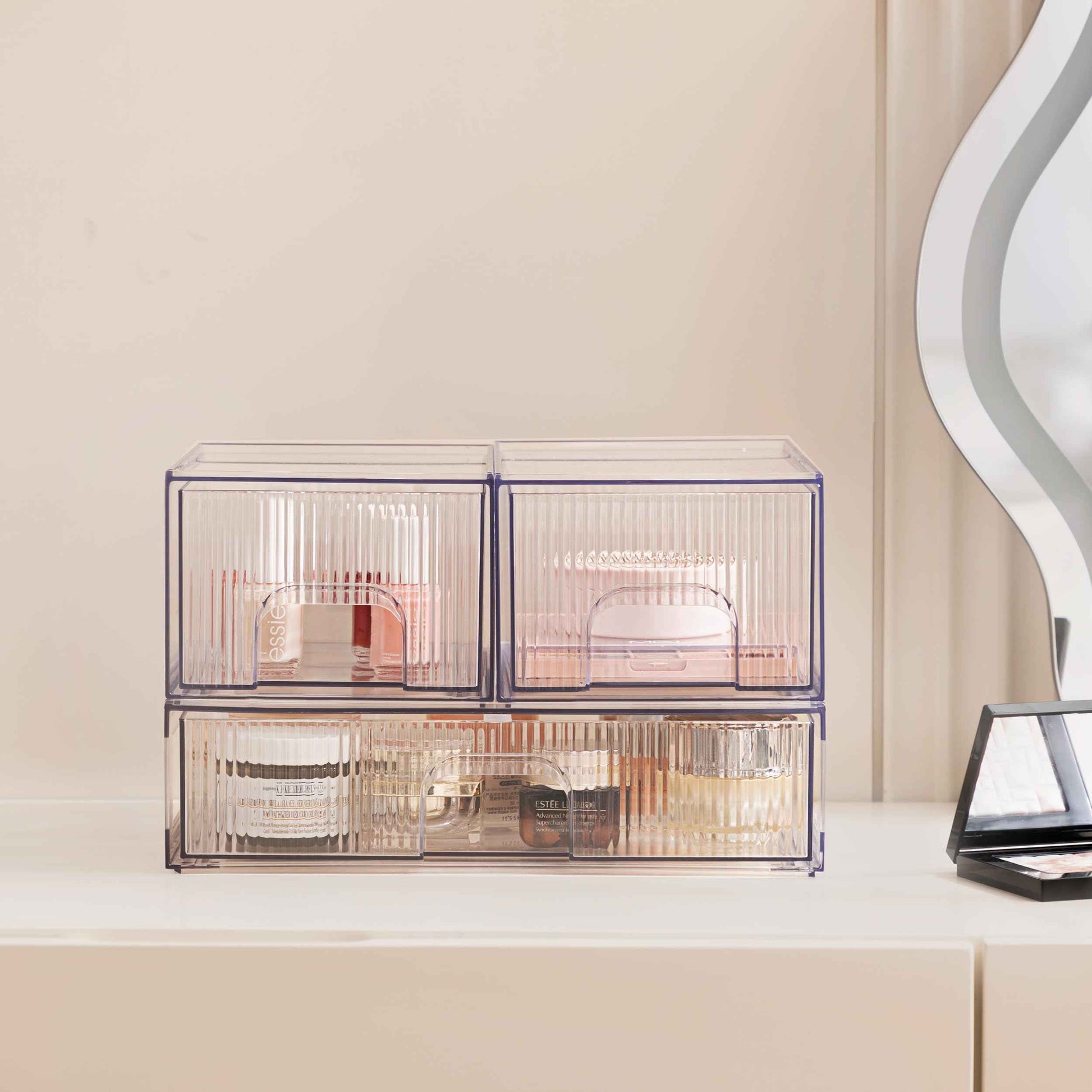 HBlife Stackable Clear Acrylic Storage Drawer Organizer - Set of 3 Makeup and Bathroom Storage Bins - Versatile for Vanity, Undersink, Kitchen, and Office Organization