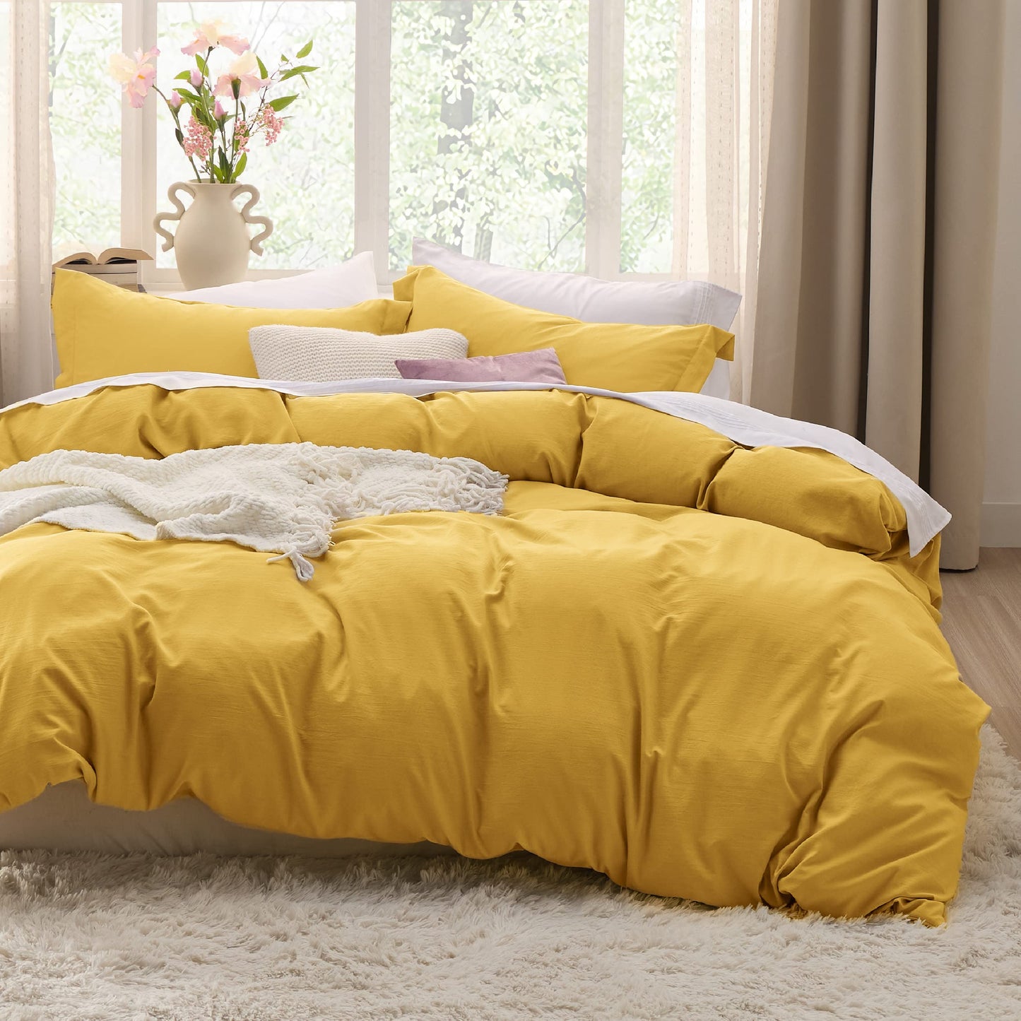 Bedsure Mustard Yellow Twin Duvet Cover Set - Soft Prewashed Duvet Cover Twin Size, 2 Pieces, 1 Duvet Cover 68x90 Inches with Zipper Closure and 1 Pillow Sham, Comforter Not Included