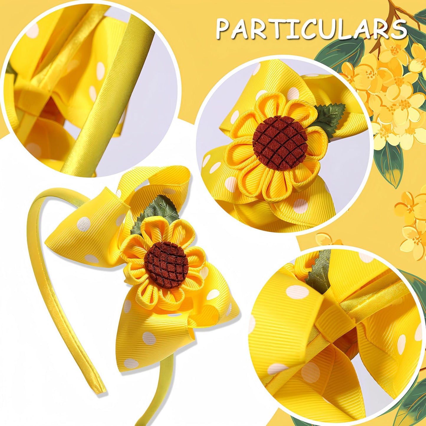 Vsdski Sunflower Headband Yellow Bow Hair Accessories for Women Girls Cute Flower Hair Bands Spring Summer Hair Decoration Wave Point Big Bow Headbands Non Slip Spring Summer Hair Decoration 1 Pcs