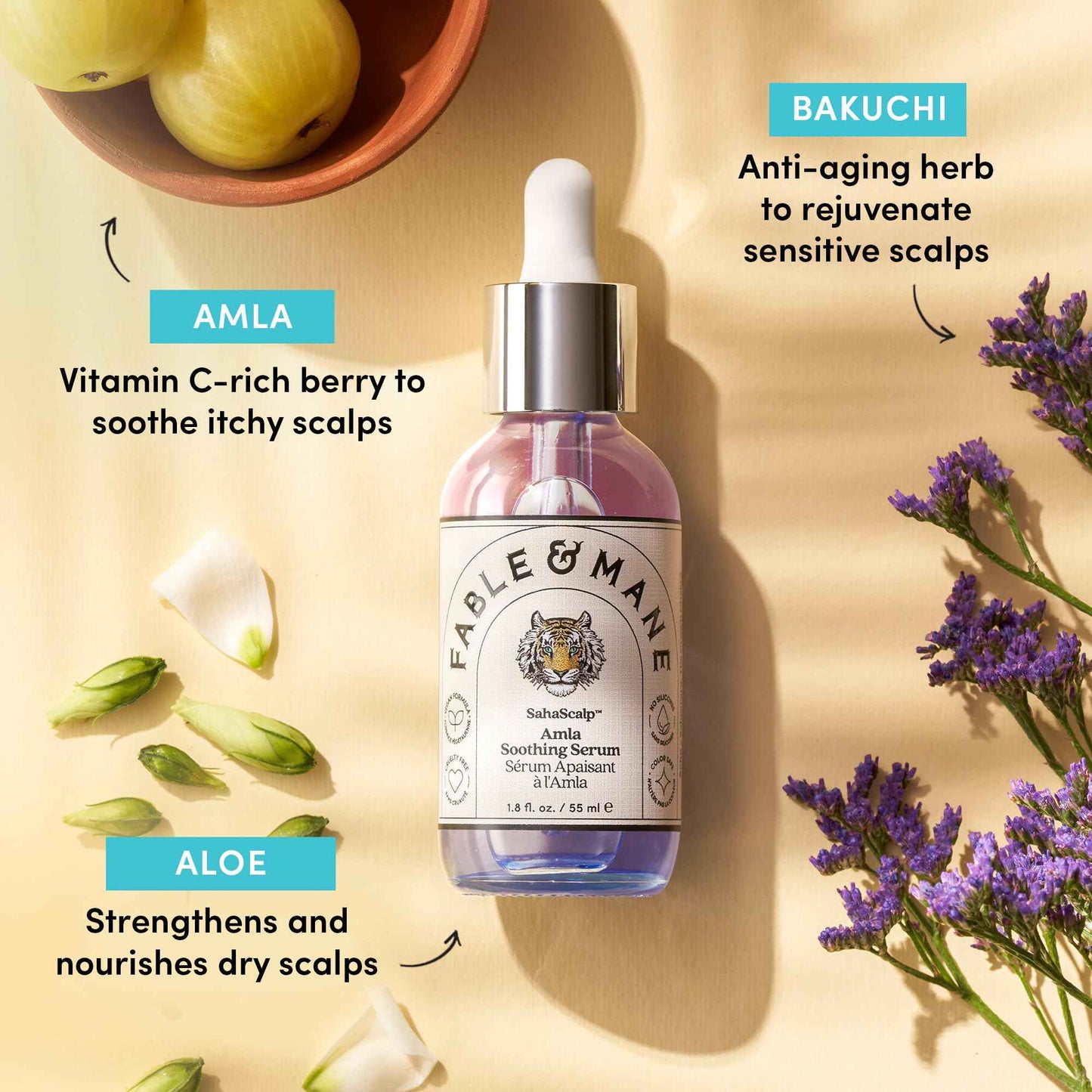 Fable & Mane Amla Soothing Serum with Rosemary Oil Purifies and Balances Irritation. Detox Treatment for Dry, Itchy or Sensitive Scalps