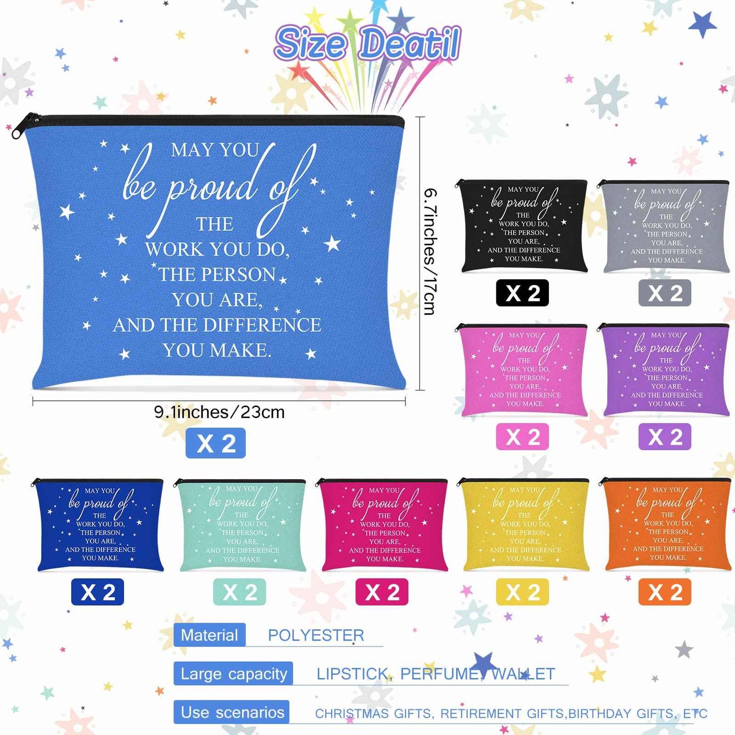 Sieral 20 Pcs Christmas Appreciation Gift Cosmetic Bags Xmas May You Be Proud Cosmetic Pouch Motivational Gift Canvas Makeup Bag with Zipper for Employee Vet Tech Medical Assistant Nurse(Multicolor)