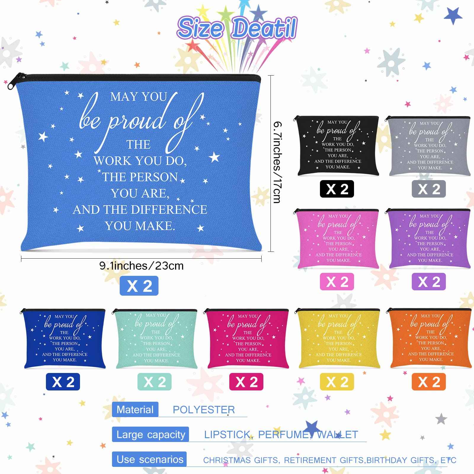 Sieral 20 Pcs Christmas Appreciation Gift Cosmetic Bags Xmas May You Be Proud Cosmetic Pouch Motivational Gift Canvas Makeup Bag with Zipper for Employee Vet Tech Medical Assistant Nurse(Multicolor)