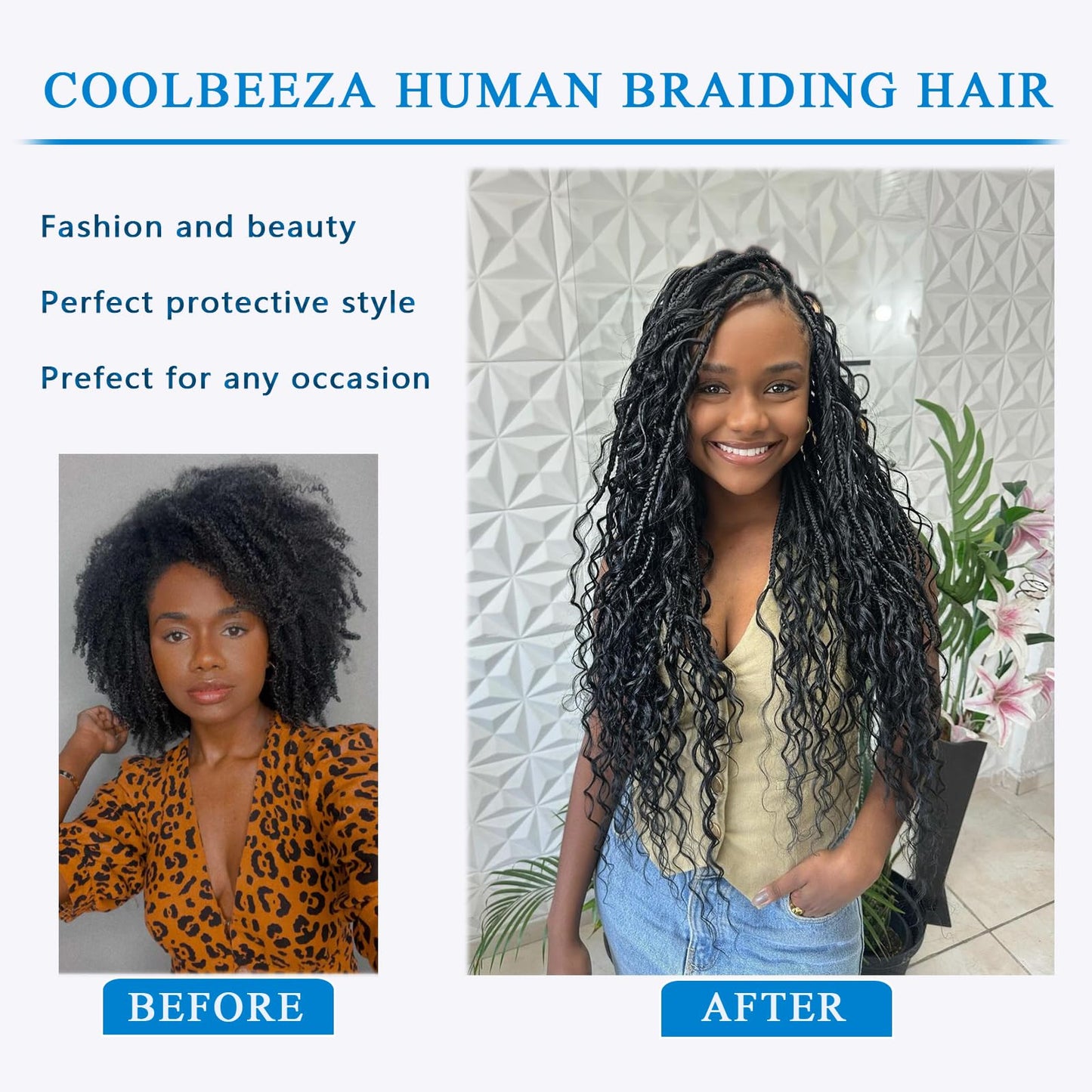 Coolbeeza Human Braiding Hair 14 Inch Deep Water Wave Bulk Human Hair for Braiding 12A Brazilian Virgin Curly Hair for Boho Braids Wet and Wavy No Weft 2 Bundles 100g Hair Extensions