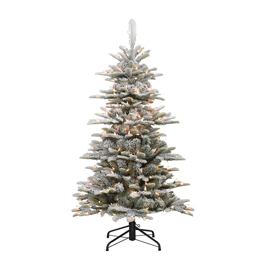 Puleo International Pre-Lit 4.5' Slim Flocked Aspen Fir Artificial Christmas Tree with 200 Lights, Green