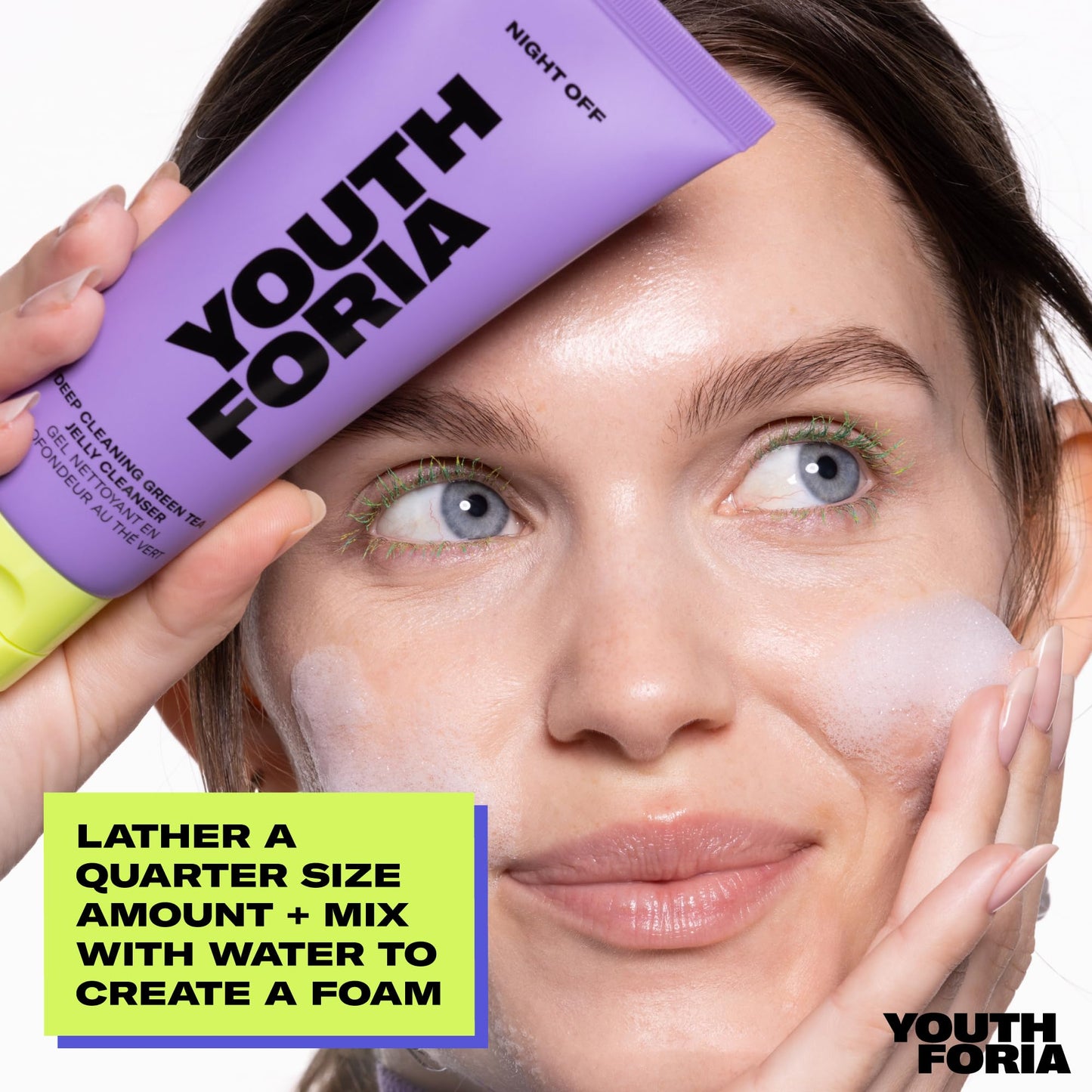 Youthforia Night Off Face Wash, Gentle Cleanser for Soft, Clear Skin, Green Tea Leaves Exfoliate for Effective Makeup Removal, Vegan & Cruelty-Free