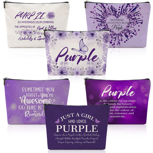 Hillban 6 Pcs Purple Makeup Bag Gifts Purple Lover Gift Purple Inspirational Zipper Cosmetic Pouch Christmas Gifts Purple Makeup Toiletry Bag for Girls Purple Lover Travel Birthday Graduation