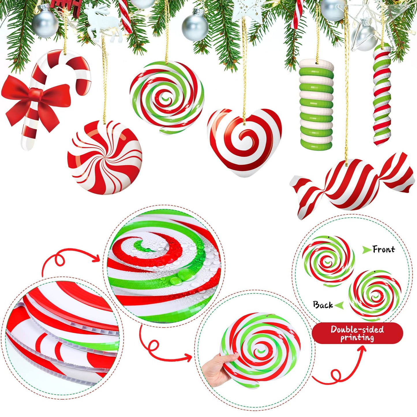 20 Pcs Christmas Outdoor Yard Signs Ornaments Double Sided Christmas Peppermint Candy Gingerbread Hanging Ornament Large Candy Yard Decoration Christmas Tree Decorations for Candy Party(Candy Style)