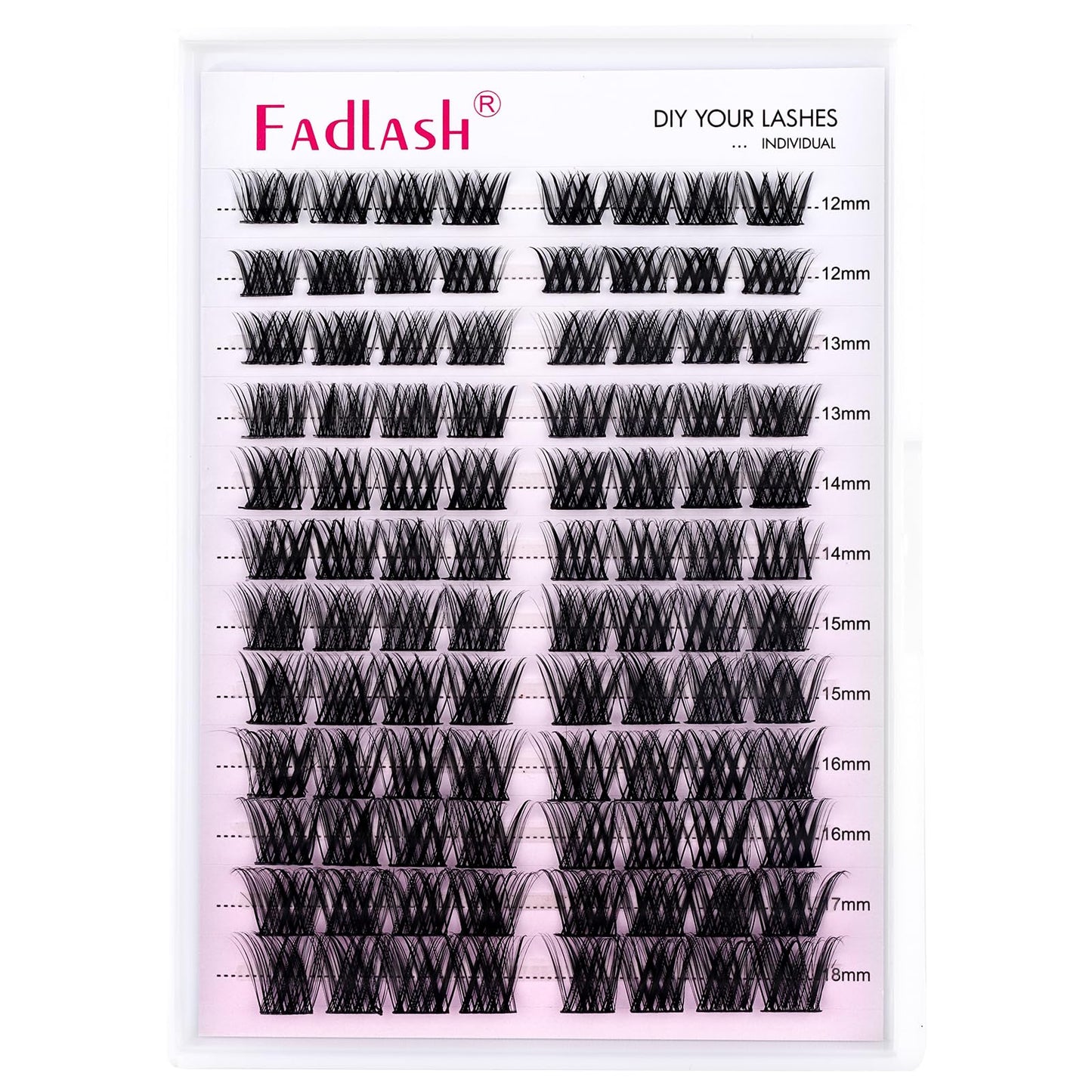 Lash Clusters 96pcs 12-18mm Individual Lashes D Curl Large Tray Wispy Cluster Lashes Mixed Length Reusable Eyelash Clusters DIY Eyelash Extension Individual Lash Extension Supplies (F2-0.07D, 12-18mm)