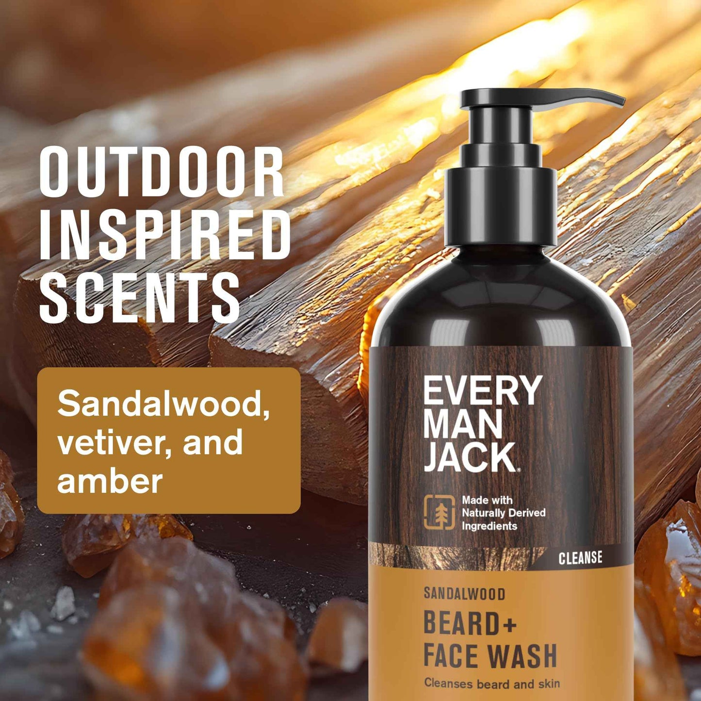 Every Man Jack Beard Essentials Gift Set for Men – Complete Routine with 5 Full-Size Products – Sandalwood Scent - Beard & Face Wash, Lotion, Oil, Butter & Comb