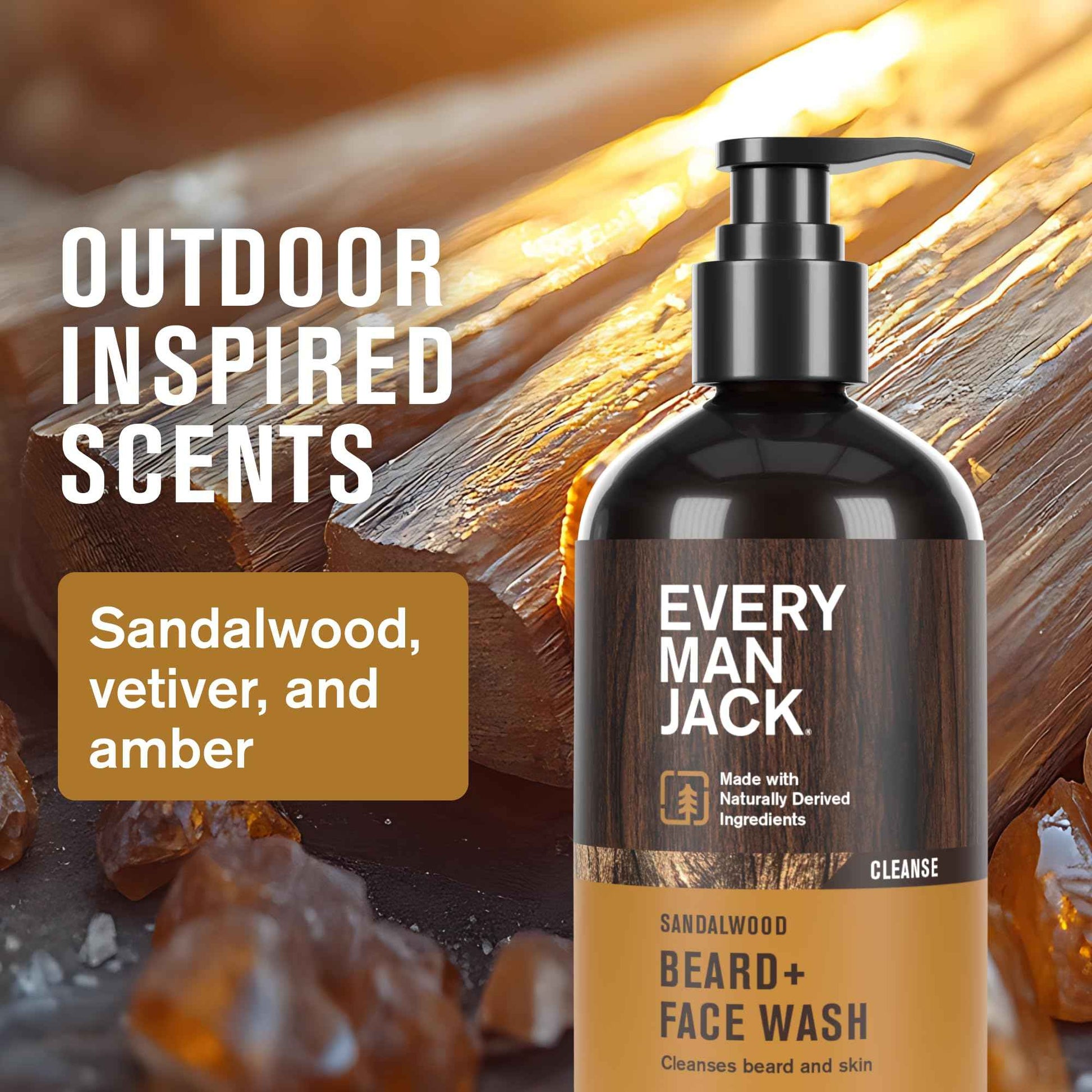 Every Man Jack Beard Essentials Gift Set for Men – Complete Routine with 5 Full-Size Products – Sandalwood Scent - Beard & Face Wash, Lotion, Oil, Butter & Comb