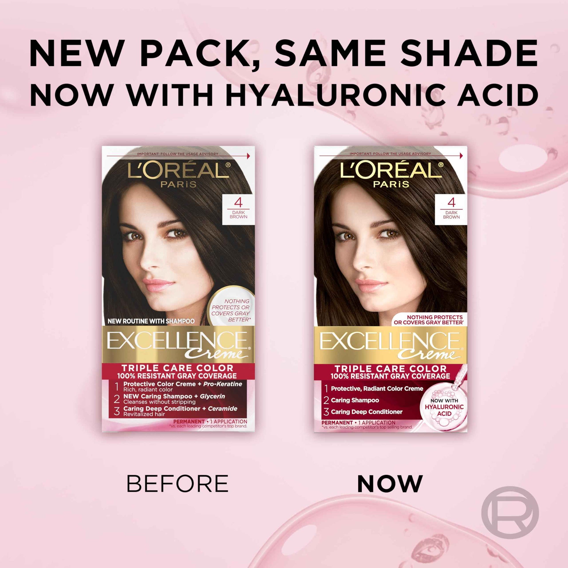 L'Oreal Paris Excellence Crème Permanent Hair Dye, Triple Care Hair Color with Pro-Keratine Complex for 100% Gray Hair Coverage, 4 Dark Brown, 1 Kit (Pack of 2)