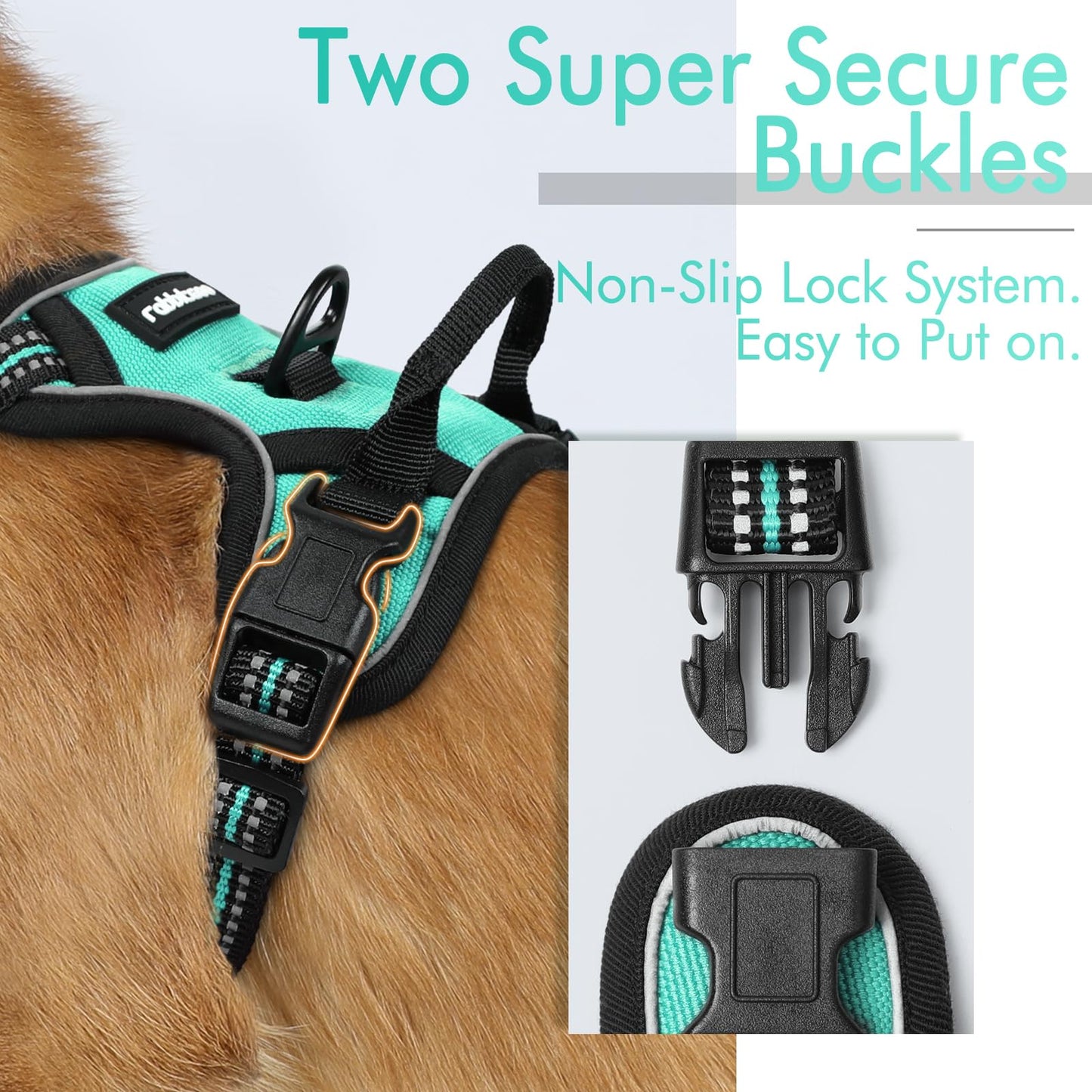 rabbitgoo Dog Harness, No-Pull Pet Harness with 2 Leash Clips, Adjustable Soft Padded Dog Vest, Reflective No-Choke Pet Oxford Vest with Easy Control Handle for Small Dogs, Turquoise, XS