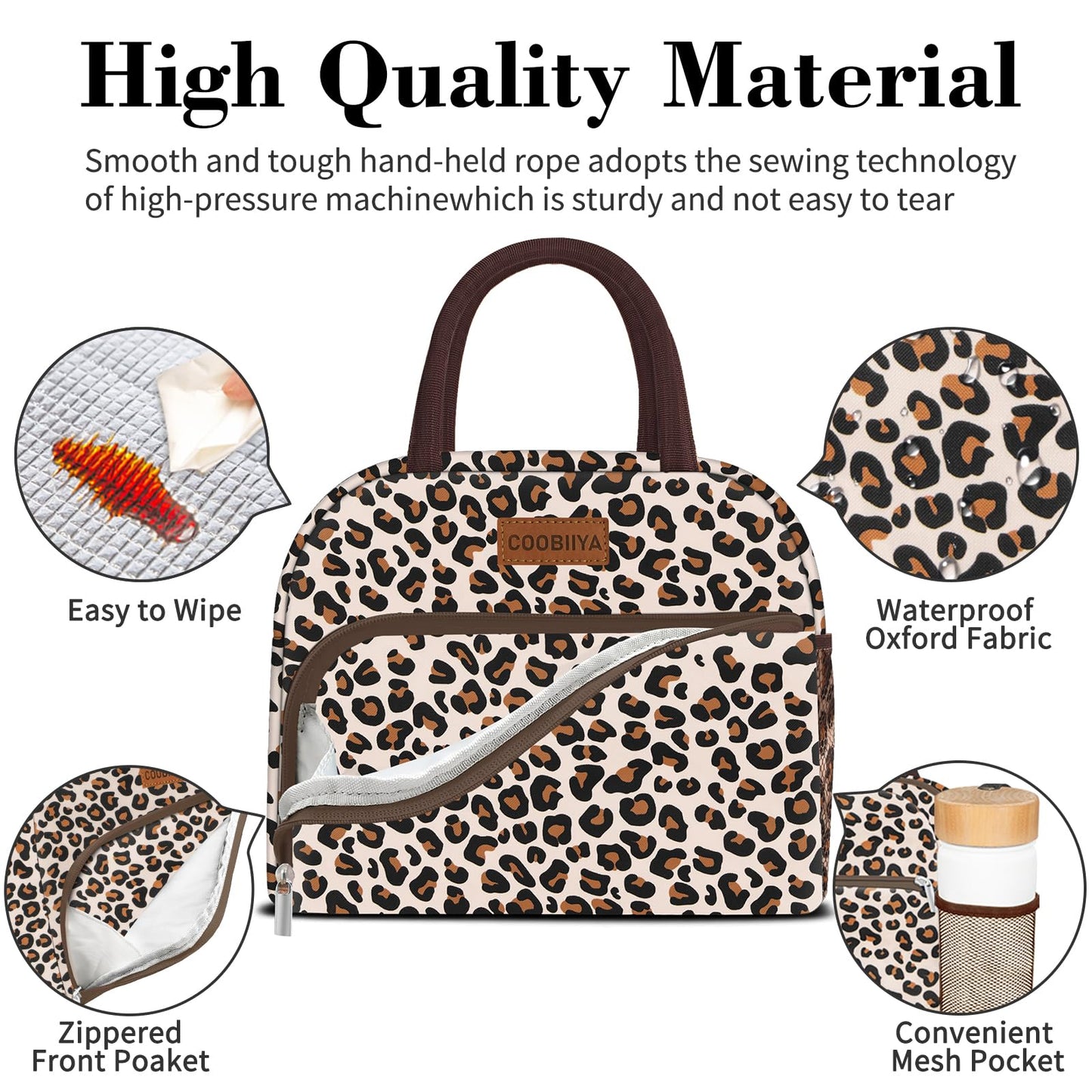 Coobiiya Lunch Bag Women, Lunch Box Lunch Bag for Women Adult Men, Small Leakproof Cute Lunch Tote Large Capacity Reusable Insulated Cooler Lunch Container for Work/Office/Picnic/Travel-Leopard