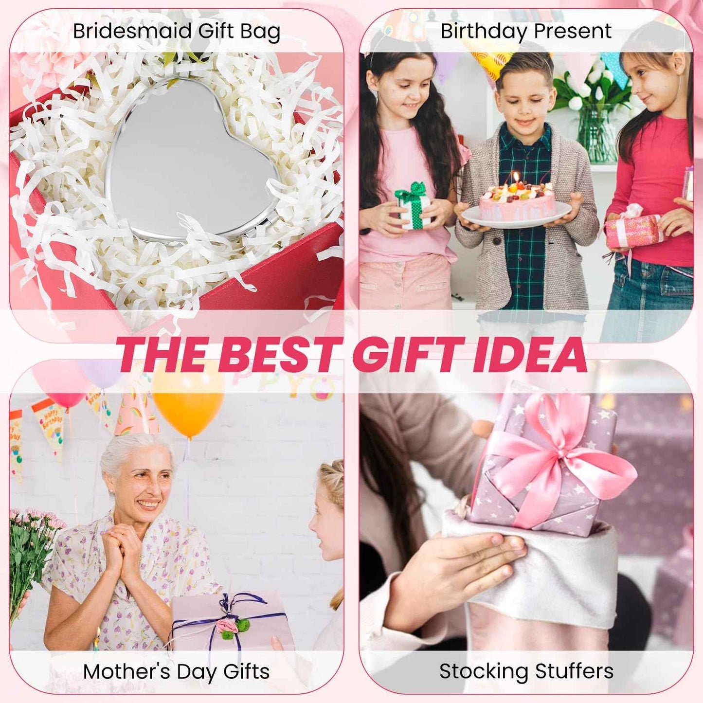 Dimeho Compact Mirror Travel Makeup Mirror Metal Pocket Cosmetic Mirrors Portable Handheld Beauty Mirror Folding Double-Sided Elegant Vanity Mirror for Men Women Purse(Silver-Heart Shaped)