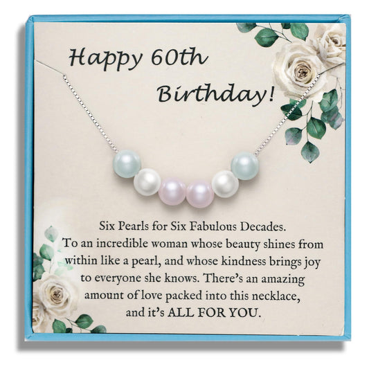 Sereney 60th Birthday Gifts for Women S925 Sterling Silver Pearl Necklace with Six Pearls as 60th Birthday Gift Ideas, Adjustable Length Birthday Gifts for 60 Year Old Woman Trendy 2024