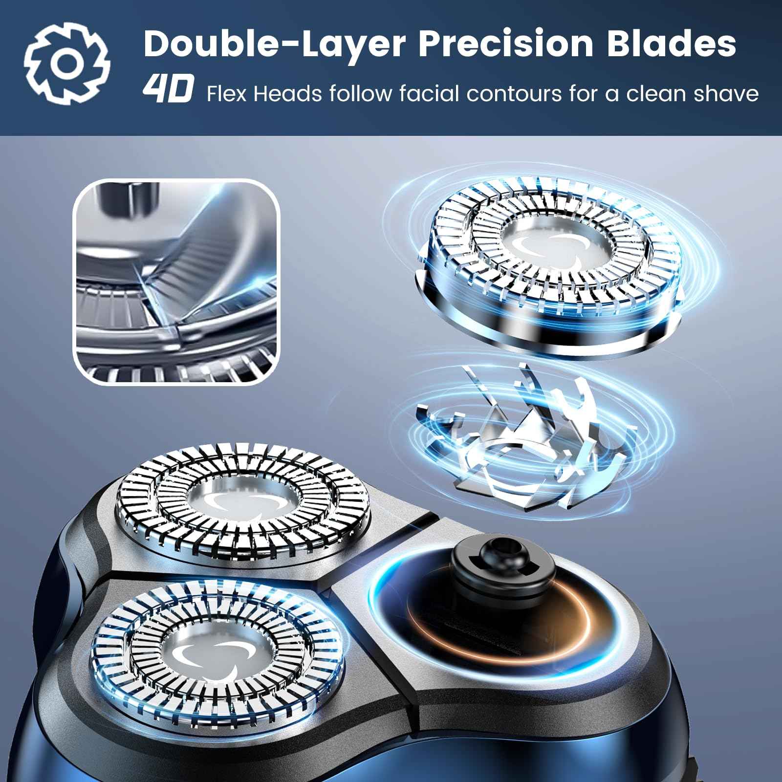 Electric Razor for Men, Uythumidid Rechargeable Men’s Electric Shavers, Wet & Dry Shaver with Pop-up Trimmer, Waterproof Cordless Portable Razor with Safety Lock, Perfect for Men, Blue