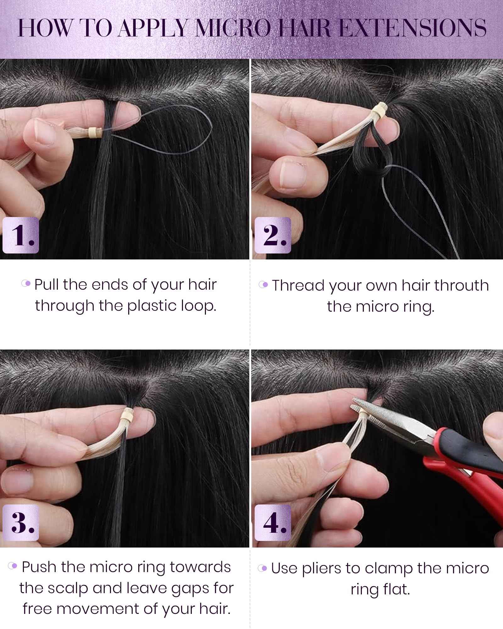 LaaVoo Micro Loop Hair Extensions Real Human Hair Black Micro Link Hair Extensions Human Hair 22 inch Jet Black Pre Bonded 50g/50s