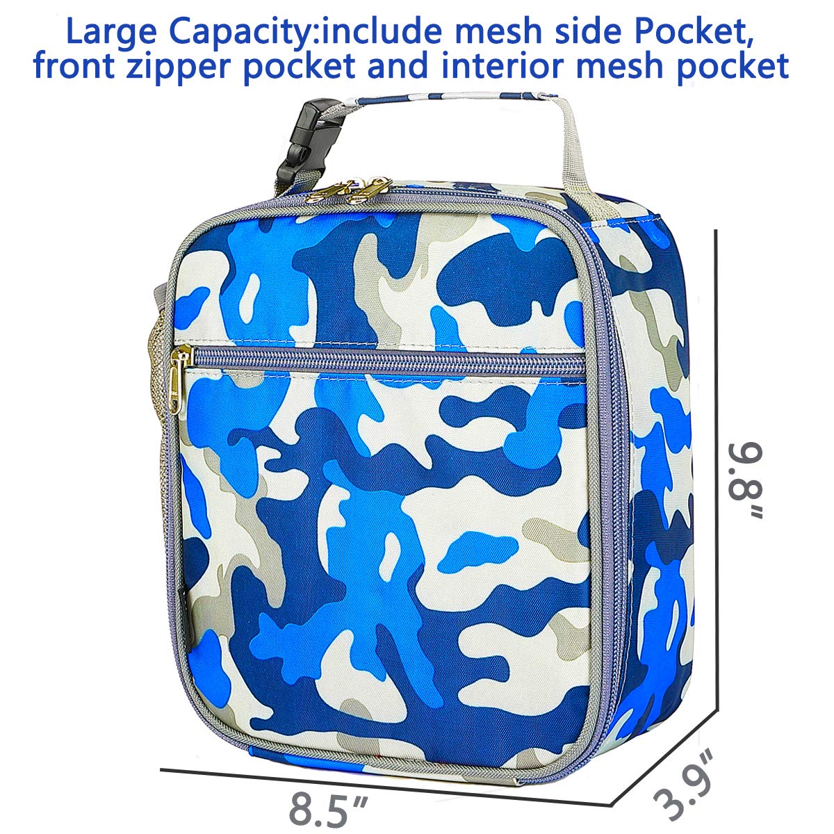 FlowFly Kids Lunch box Insulated Soft Bag Mini Cooler Back to School Thermal Meal Tote Kit for Girls, Boys, Camo