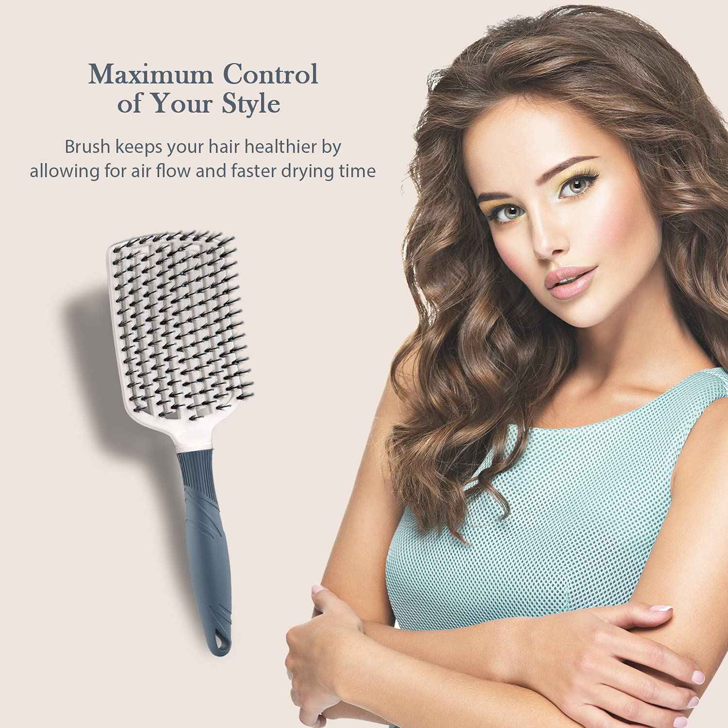 Hair Brush Set - Professional Round Brush and Detangling Paddle Brush for Blow Drying - Hair Detangler Paddle Hair Brush for Thick Hair - Nylon and Boar Bristle Brush (2 inch)