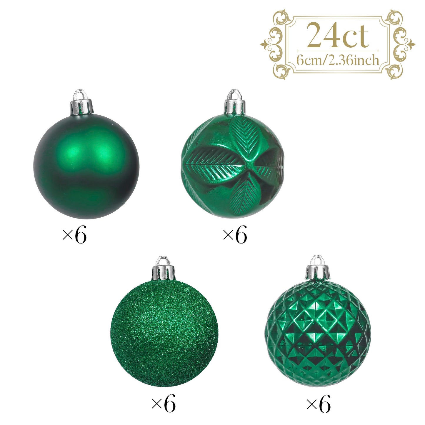 Valery Madelyn Christmas Tree Decorations Set, 24ct Green Shatterproof Christmas Ball Ornaments Bulk, 2.36 Inches Traditional Country Hanging Ornaments for Christmas Trees Xmas 4th of July Holiday