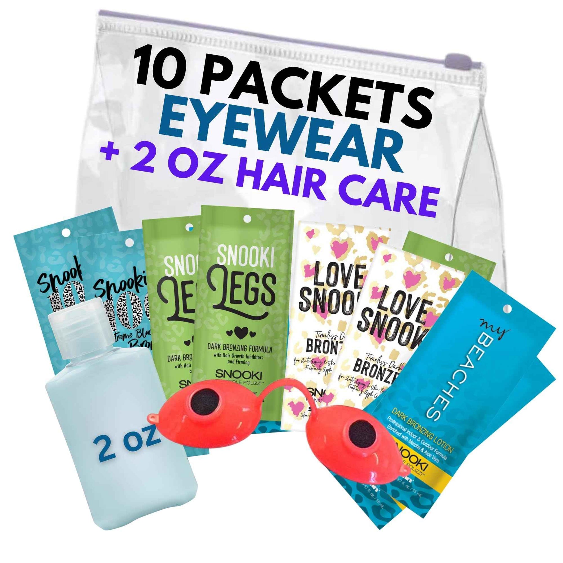 Assorted Tanning Bed Lotion (10 Packets) & EYE WEAR, Random Mix of Snooki My Beaches, Love Snooki, Extreme Blackout 100x, Legs Tanning Lotion Packets (0.57 oz each)