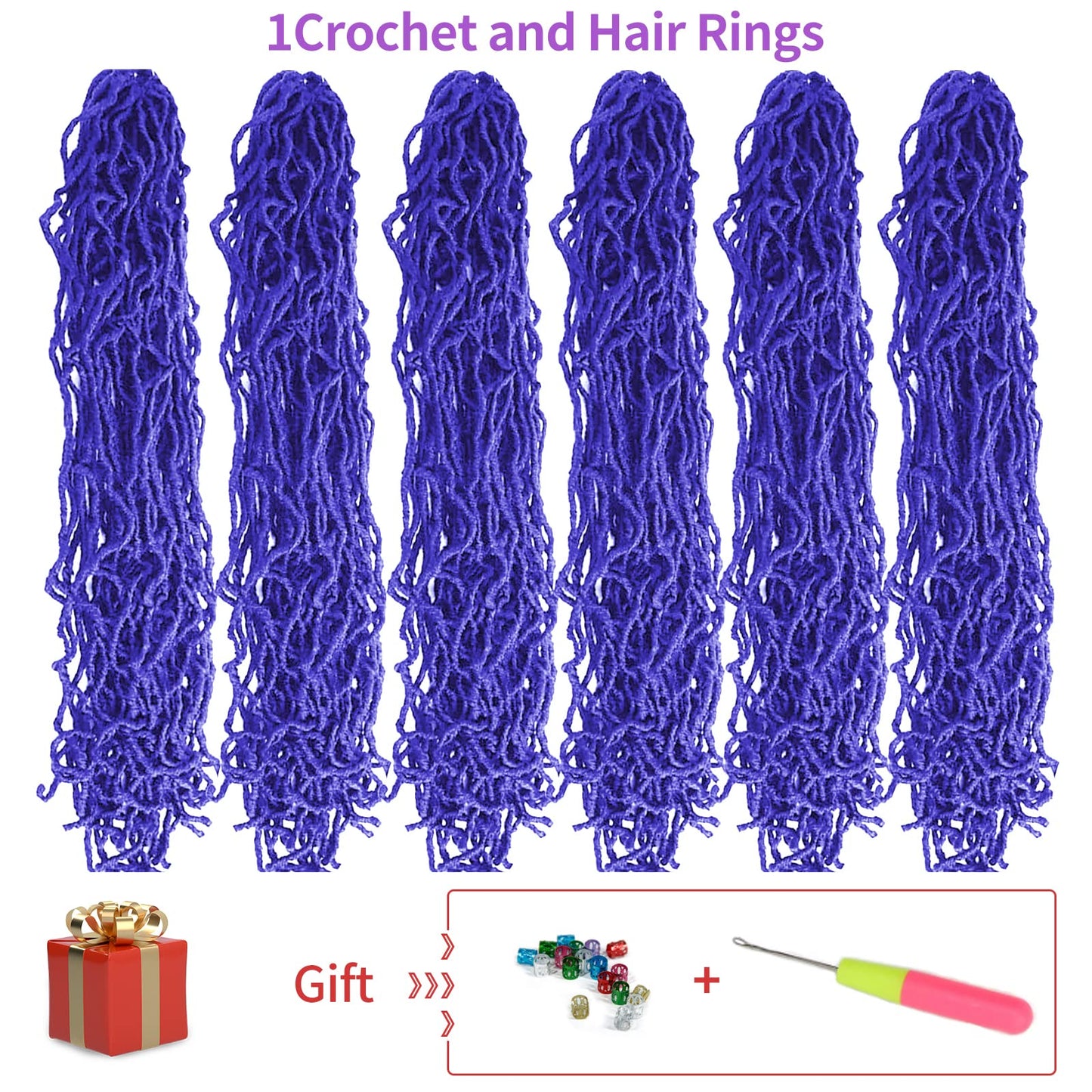 6Packs Nu Locs Crochet Hair Braids Long Soft Locs 36inch Crochet Hair Pre-looped Goddess locs Curly wave Synthetic Hair for Black Women (blue, 36)